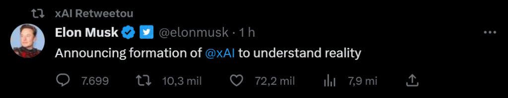 Elon Musk anuncia sua nova empresa de Inteligência Artificial, x.AI